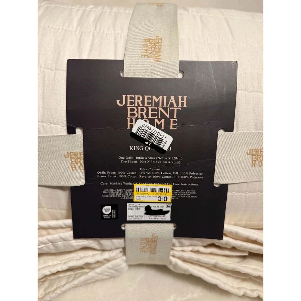 Jeremiah Brent King Channel Rice Stitch Gauze Quilt Set Cream